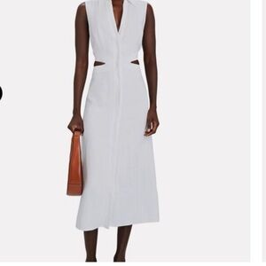 Intermix Hazel White Cutout Button Down Midi Dress Linen Blend 0 Sleeveless